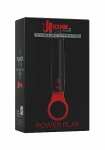 WIBRATOR SILIKONOWY Z RĄCZKĄ CZERWONO-CZARNY 2402-60-BX - Power Play with Silicone Grip Ring - Black
