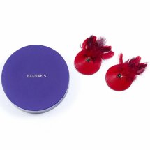 Rianne S Pasties Birds Red – ozdobne nakładki z piorami i kryształkami, czerwone, skora