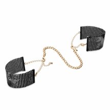 Bijoux Indiscrets Desir Metallique Cuffs Black – czarne stalowe bransoletki z łańcuszkiem, regulowane kajdanki