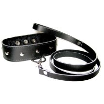Sportsheets Leather Collar & Leash zestaw skórzany z miękką wyściółką, regulowana obroża