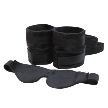 Sportsheets S&M Our First Bondage Kit – czarny zestaw startowy z opaską na oczy i opaskami
