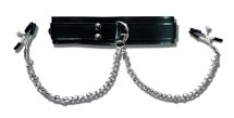 Sportsheets Collar model 4452 obroża z regulowanymi klipsami i łańcuszkami 27 cm, wegańska skóra