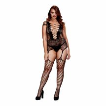 Baci Bodystocking Queen Size – siateczkowy model z motywem gorsetu i pończoch, czarny