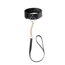 Bijoux Indiscrets MAZE Wide Choker Black – szeroka obroża z odpinaną smyczą, czarna, eko-skóra