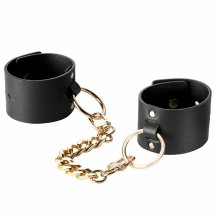 Bijoux Indiscrets Maze Wide Cuffs Black – szerokie mankiety z eko-skóry, regulowane, czarne