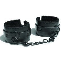 S&M Shadow Kajdanki z futerkiem, czarne 23 cm – wegańska skóra, miękka wyściółka