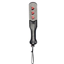 Sportsheets S&M Heart Paddle 32 cm – packa intymna z motywem serc, czarna, wegańska skóra
