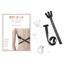 Bye Bra Flexible Low Back Straps – 3 haftki, czarny/biały, regulowane paski do biustonosza