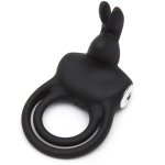 Happy Rabbit Black – silikonowy pierścień wibrujący z 2 pętlami, 12 programów, USB