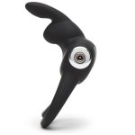 Happy Rabbit Black – silikonowy pierścień wibrujący z 2 pętlami, 12 programów, USB
