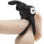Happy Rabbit Black – silikonowy pierścień wibrujący z 2 pętlami, 12 programów, USB