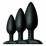 Nexus Butt Plug Trio Set – zestaw 3 anatomicznych korków silikonowych, różne rozmiary, czarne