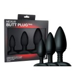 Nexus Butt Plug Trio Set – zestaw 3 anatomicznych korków silikonowych, różne rozmiary, czarne
