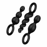 Satisfyer Booty Call Plugs Black zestaw 3 silikonowych modeli o różnych strukturach, czarny
