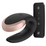 Satisfyer Double Love Black model dla par, sterowanie aplikacją i pilotem, silikon/metal