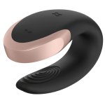 Satisfyer Double Love Black model dla par, sterowanie aplikacją i pilotem, silikon/metal