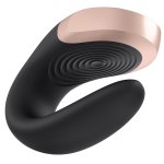 Satisfyer Double Love Black model dla par, sterowanie aplikacją i pilotem, silikon/metal