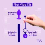 Rocks-Off RS Essentials First Vibe Kit – zestaw startowy z kosmetyczką, kulki, plug, maszyna intymna