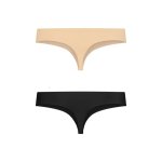 Bye Bra Invisible Thong XL – bezszwowe stringi 2-pak, beżowe i czarne, ultracienkie