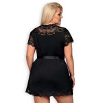 Obsessive 810 Peignoir szlafrok damski XXL, koronka, czarny, satynowy pasek