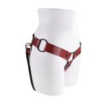 Sportsheets Saffron Monte – regulowana uprząż strap-on z ekoskóry, czerwona, O-ring