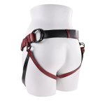 Sportsheets Saffron Monte – regulowana uprząż strap-on z ekoskóry, czerwona, O-ring