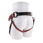 Sportsheets Saffron Monte – regulowana uprząż strap-on z ekoskóry, czerwona, O-ring