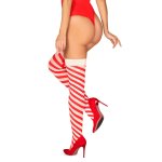 Obsessive Kissmas pończochy L/XL czerwono-białe paski, Multistretch, kokardki