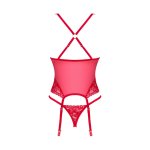 Obsessive Lacelove gorset koronkowy czerwony XL/2XL z fiszbinami i stringami