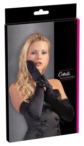 Cottelli Accessories długie rękawiczki satynowe czarne S-L – elegancki, elastyczny model