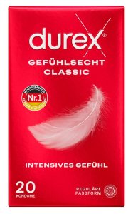 Durex Classic Lateksowe Prezerwatywy 20 szt. Wyprofilowane 56 mm – silikonowe nawilżenie