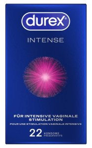 Durex Intense Orgasmic 22 szt. prezerwatywy prążkowane miętowe, żel Desirex, system zbiorniczka