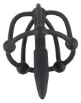 You2Toys Plug intymny z kulkami i klatką – silikonowy model czarny 5,7 cm, system kulkowy, medyczny silikon