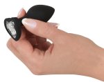 You2Toys Korek silikonowy serce z kryształem 7,3 cm czarny, ozdobna podstawa