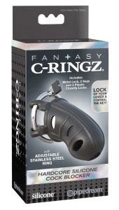 Fantasy C-Ringz model z metalowym zamkiem – silikonowa klatka 9,5 cm z regulowanym pierścieniem