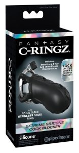 Fantasy C-Ringz silikonowa klatka z zamkiem i regulowanym pierścieniem, 9,5 cm, czarna