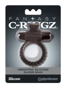 Fantasy C-Ringz silikonowy pierścień z wibrującym systemem Climax Bullet, wodoodporny, czarny