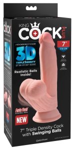 Pipedream King Cock Plus 18 cm jasny, model z kulkami i przyssawką, Triple Density