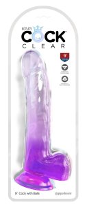 King Cock Clear model 9" – Fioletowy przezroczysty z przyssawką, anatomiczna podstawa, 24,8 cm