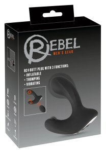 Rebel RC Butt Plug silikonowy, 3 funkcje, pilot, 3 silniki, czarny, 14,2 cm, system powiększania