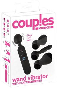 Couples Choice – Masażer z 3 wymiennymi końcówkami, podgrzewanie, czarny, 21,5 cm