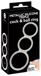 You2Toys Metallic Silicone – Potrójny anatomiczny pierścień silikonowy, kolor srebrny
