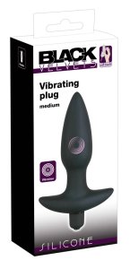 Black Velvets Plug z Wibracją i uchwytem, średni, 15 cm, czarny silikon