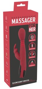 You2Toys Wibrator silikonowy kroliczek podwójny, podgrzewany, czerwony, 26,5 cm, 10 trybów