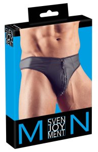 Svenjoyment Stringi męskie M neopren look, błyszczący zamek z kryształkami