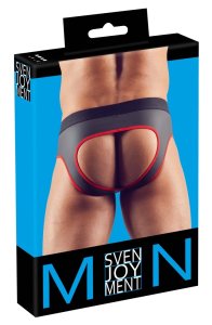 Svenjoyment Jockstrap M czarno-czerwony, zamek przód, otwarty tył, matowy połysk