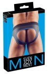 Svenjoyment Jockstrap M czarno-niebieski, neopren, zamek przód, otwarty tył