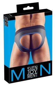 Svenjoyment Jockstrap XL czarno-niebieski, zamek przód, otwarty tył, elastyczny