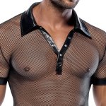 Svenjoyment Polo Mesh Czarna Koszulka Męska Siateczkowa S wet look i zatrzaski
