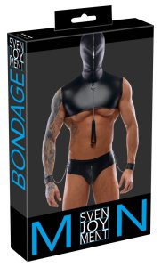 Svenjoyment Bondage Zestaw Matowy Męski 2-częściowy z Akcesoriami S Czarny z Kapturem